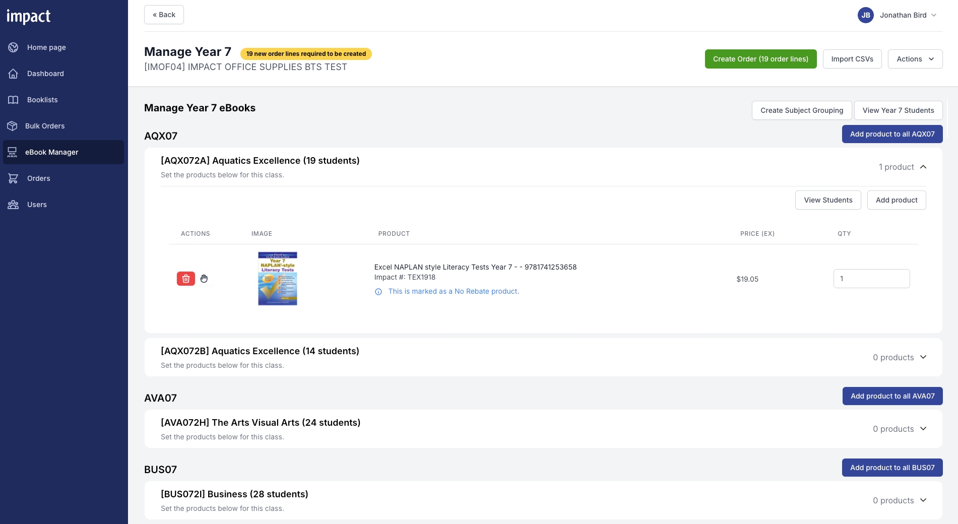 Impact School Supplies Portal eBook Manager Design
