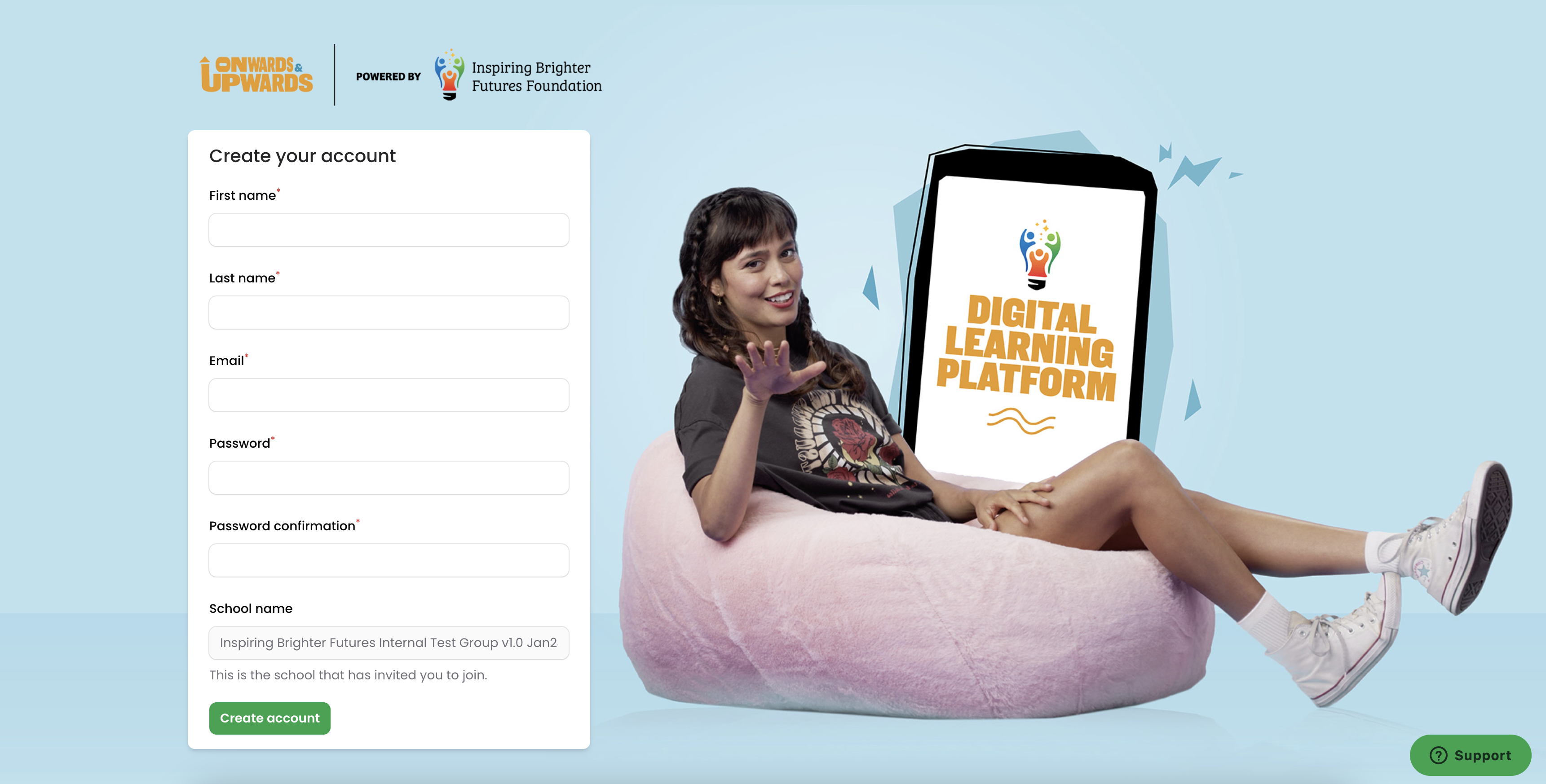 Inspiring Brighter Futures Foundation Digital Learning Platform User Invitation Page